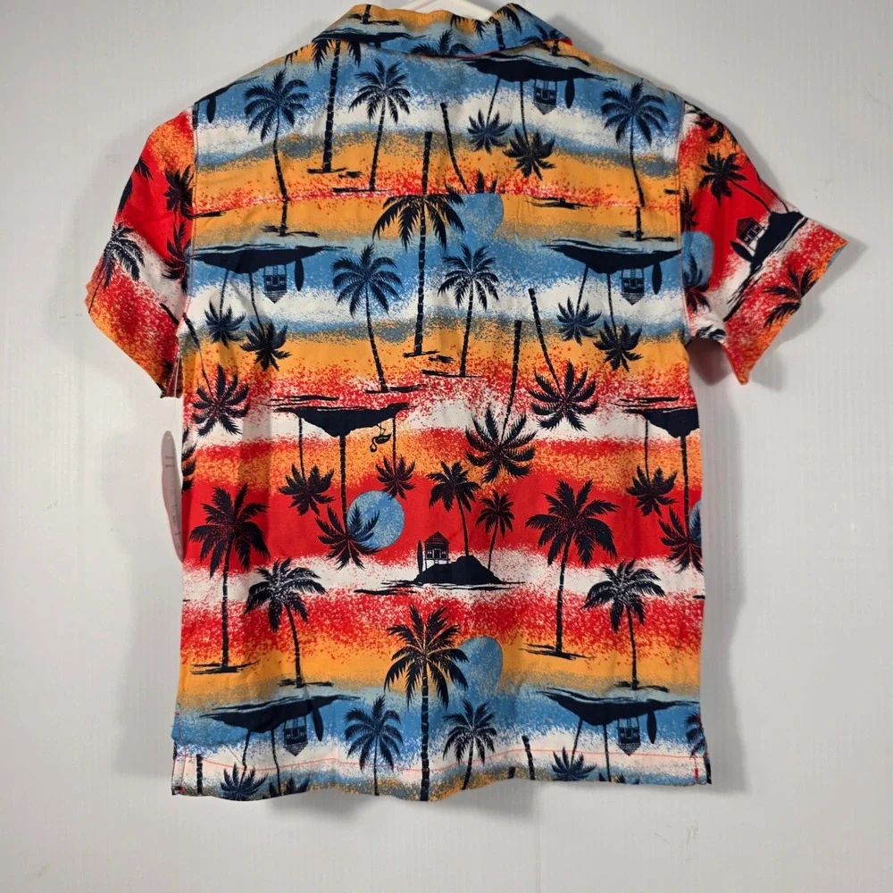 Wonder Nation Boy Short Sleeve Tropical Sunset Palm Tree Button Down Shirt S 6-7